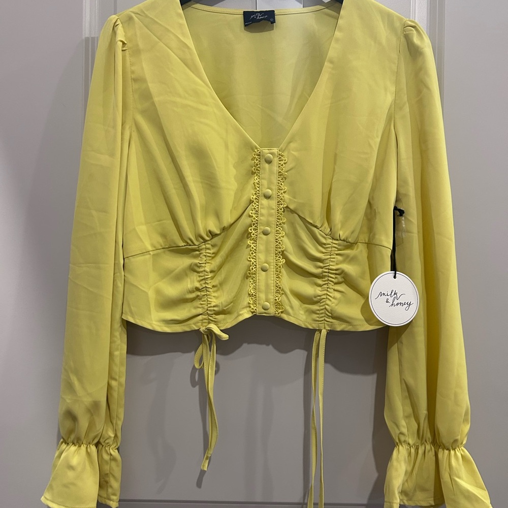 Yellow/Green Women's Cropped Blouse NWT